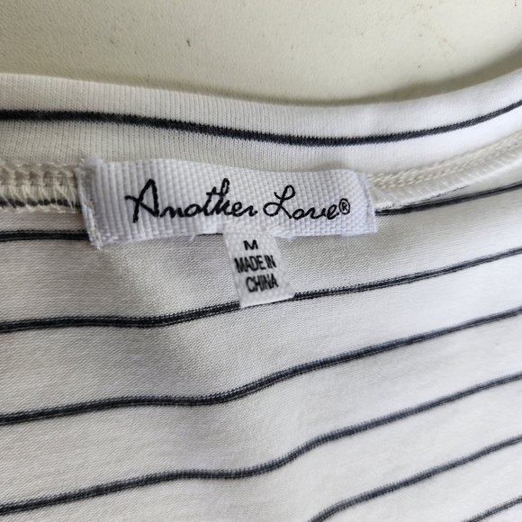 Another Love Womens Shirt Hi Low Dress Ctretch Short Sleeve White Black Stripe M - Picture 9 of 11